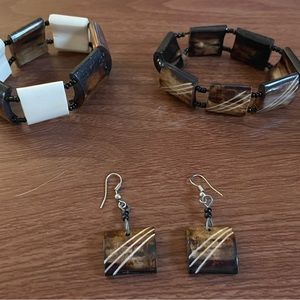 Polished wood bracelets and earring set